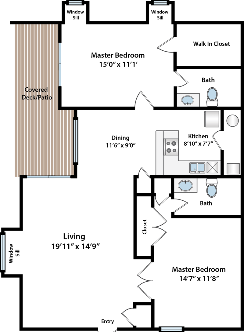 floor plan of two bedroom duplex